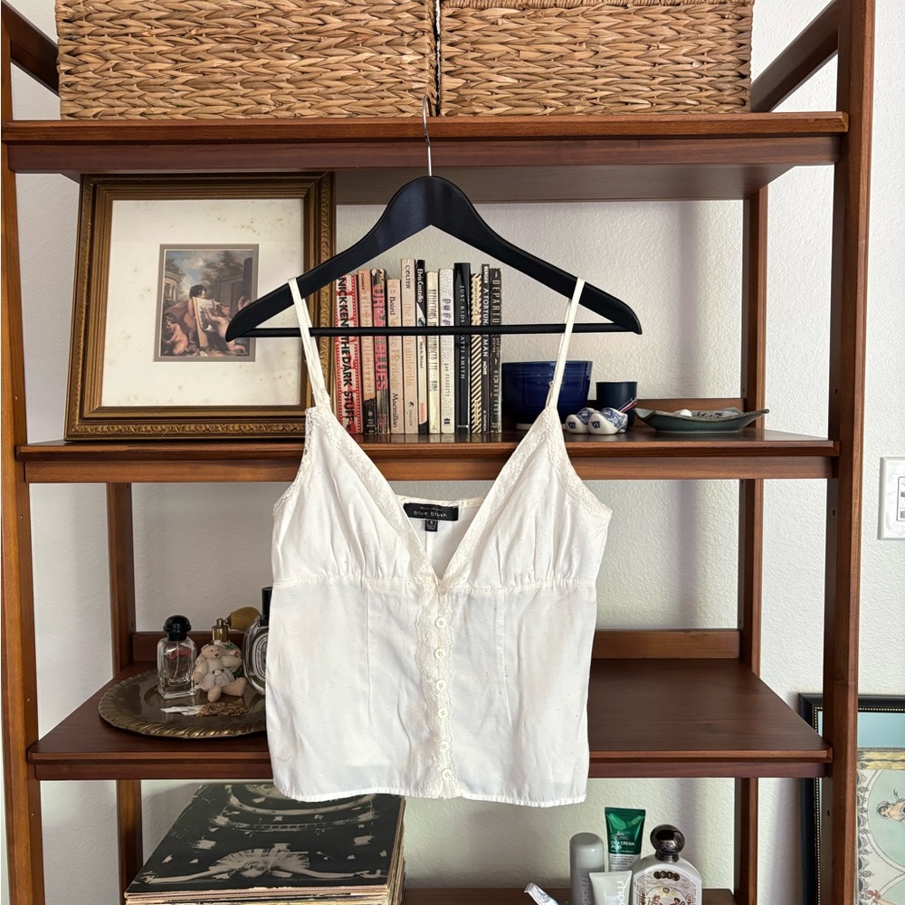 White Silky Lace Detail Cropped Spaghetti Tank | Romantic Boho Top